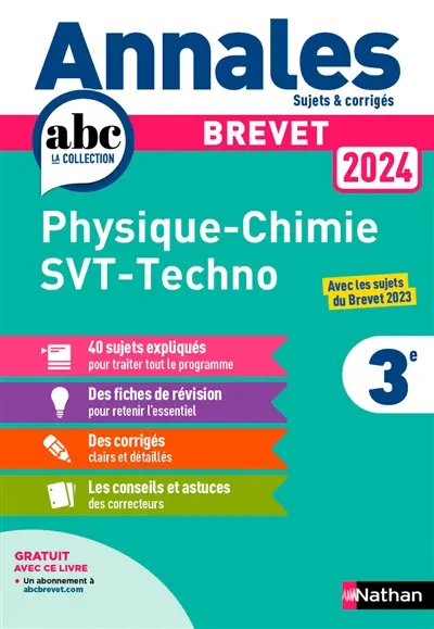 Physique chimie, SVT, techno 3e : brevet 2024