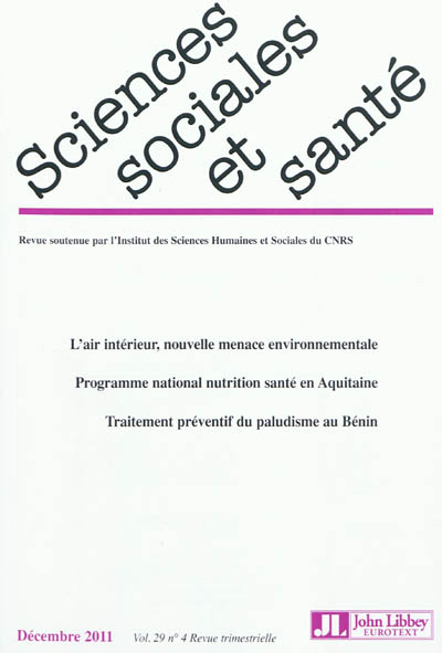 Sciences sociales et santé, n° 4 (2011)