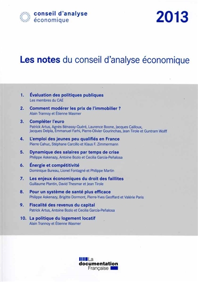 Les notes du Conseil d'analyse économique 2013