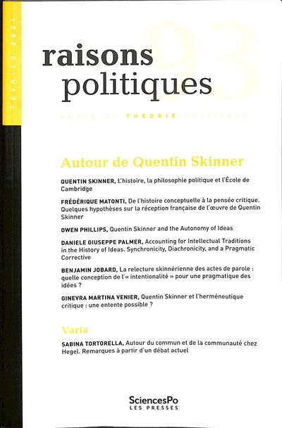 raisons politiques, n° 93. autour de quentin skinner