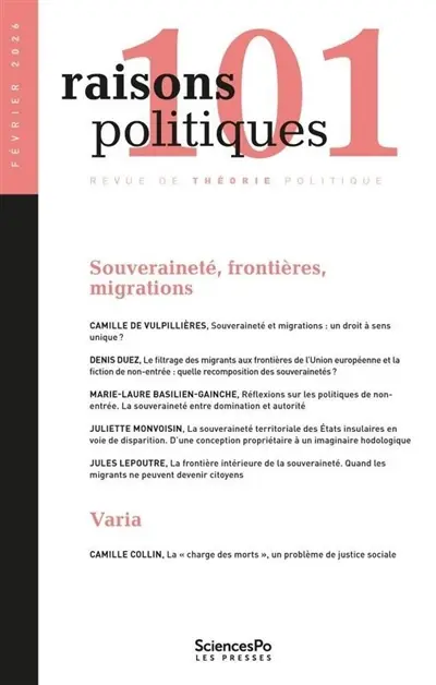 Raisons politiques, n° 101. Souveraineté, frontières, migrations