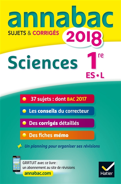 Sciences : 1re ES, L : 2018