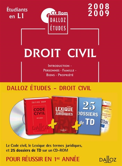 CD Rom Dalloz Etudes droit civil 1re année L1 2009