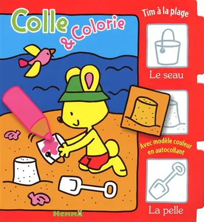 Tim à la plage : colle & colorie