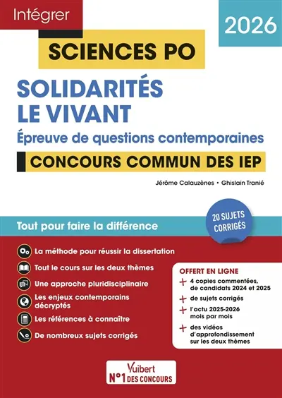 Solidarités, le vivant : épreuve de questions contemporaines : concours commun des IEP, 2026