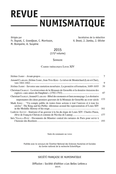 Revue numismatique, n° 172. Louis XIV