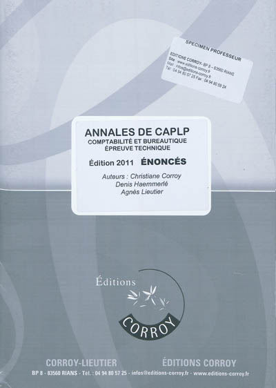 Annales de CAPLP : comptabilité et bureautique, épreuve technique : énoncés