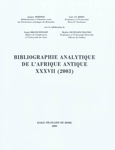 Bibliographie analytique de l'Afrique antique. Vol. 37. 2003