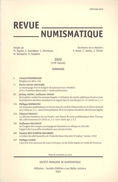 Revue numismatique, n° 179. Varia