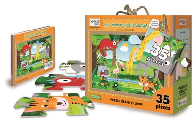 Les animaux de la jungle : puzzle géant et livre : 35 pièces