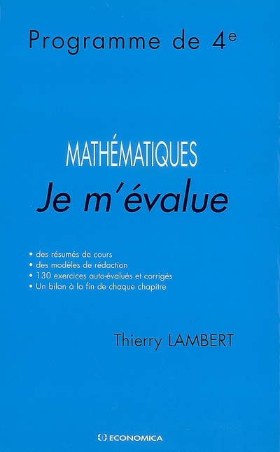 Mathématiques : je m'évalue : programme de 4e