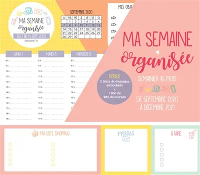 Ma semaine organisée : semainier 16 mois, de septembre 2020 à décembre 2021