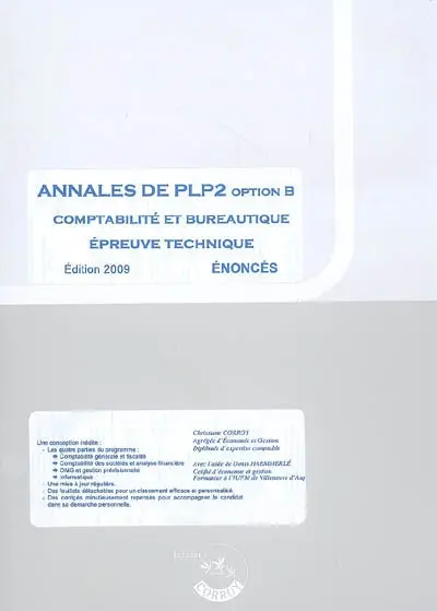 Annales de PLP2 : option B comptabilité et bureautique, épreuve technique : énoncés