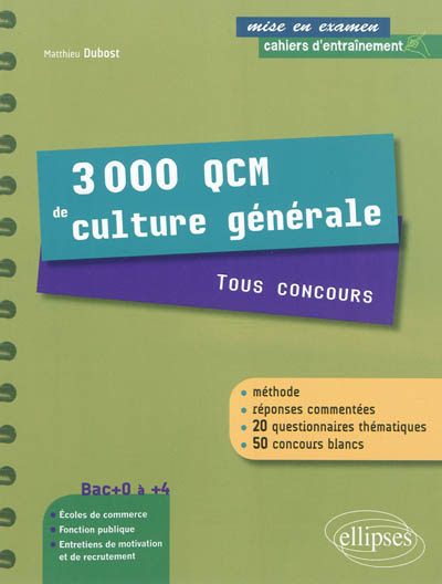 3.000 QCM de culture générale : tous concours : cahier d'entraînement