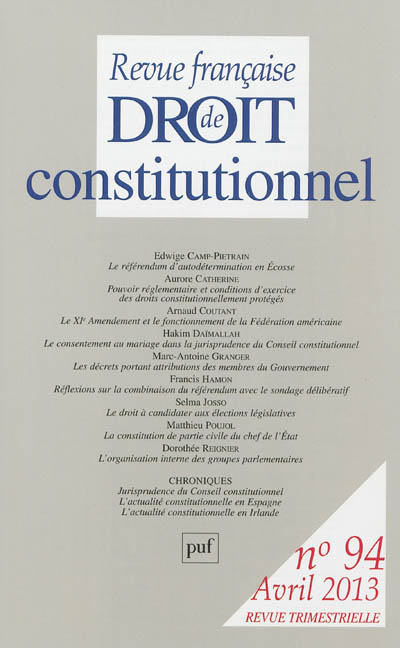 Revue française de droit constitutionnel, n° 94