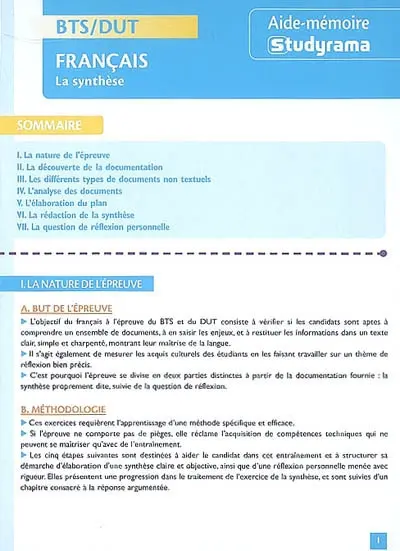 Français, la synthèse, BTS-DUT