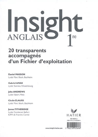Insight anglais 1re : 20 transparents accompagnés d'un fichier d'exploitation