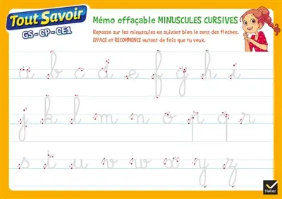 Majuscules cursives : mémo effaçable : CP, CE1