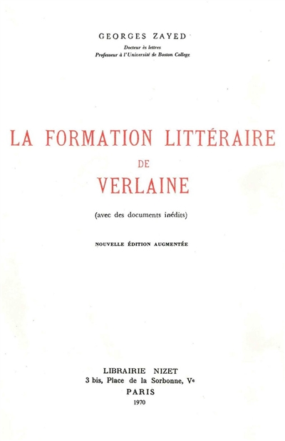 La formation littéraire de Verlaine