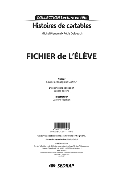 Histoires de cartables, Michel Piquemal et Régis Delpeuch : fichier de l'élève