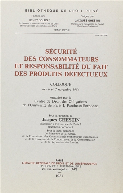 sécurité des consommateurs et responsabilité du fait des produits défectueux