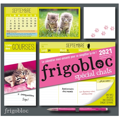 Frigobloc, le calendrier maxi-aimanté pour se simplifier la vie ! : spécial chats : de septembre 2020 à décembre 2021