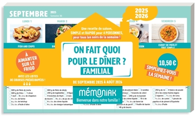 On fait quoi pour le dîner ? 2025-2026 : familial : à aimanter sur le frigo