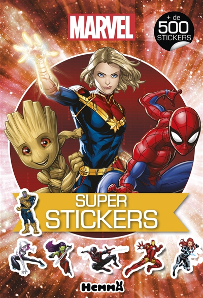 marvel : super stickers : groot, captain marvel, spider-man