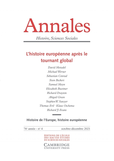 Annales, n° 4 (2021). L'histoire européenne après le tournant global
