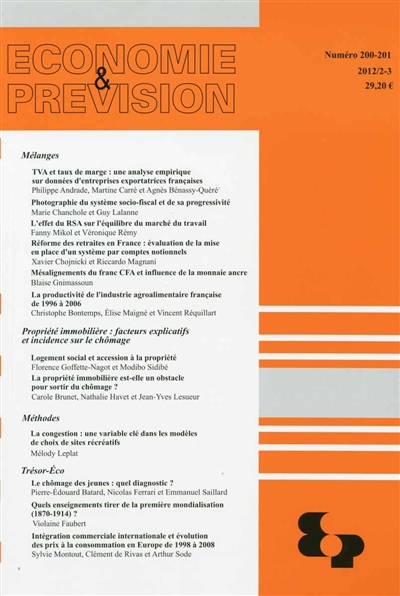 Economie et prévision, n° 200-201