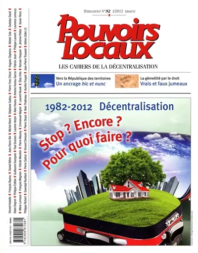 Pouvoirs locaux, n° 92-1 (2012)