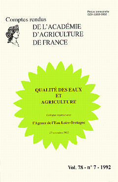 Comptes rendus de l'Académie d'agriculture de France, n° 78-7. Qualités des eaux et agriculture