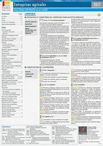 Entreprises agricoles, sous forme individuelle ou en société