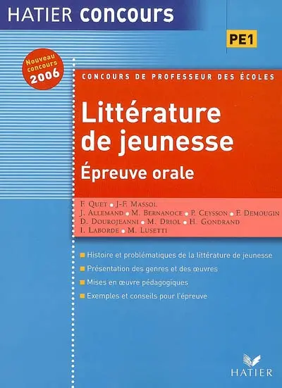Littérature de jeunesse, PE1 : épreuve orale, nouveau concours 2006
