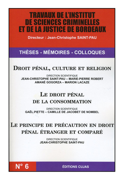 Travaux de l'Institut de sciences criminelles et de la justice de Bordeaux, n° 6. Droit pénal, culture et religion