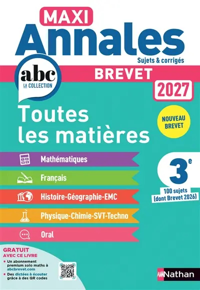 Maxi annales brevet 2027, 3e : toutes les matières, nouveau brevet