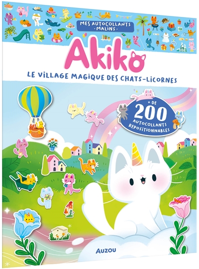 mes autocollants malins : akiko : le village magique des chats-licornes