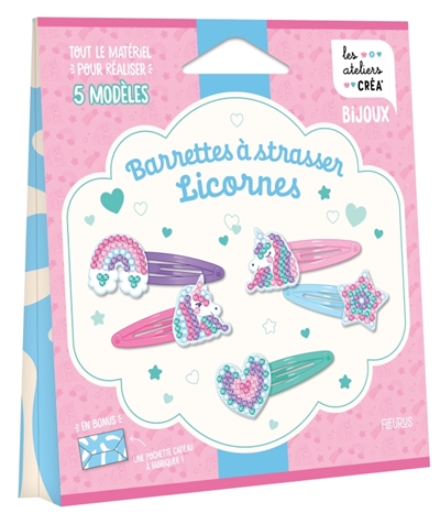 Barrettes à strasser licornes : tout le matériel pour réaliser 5 modèles