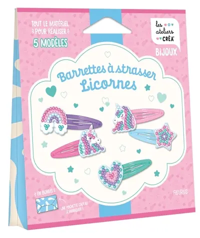 Barrettes à strasser licornes : tout le matériel pour réaliser 5 modèles
