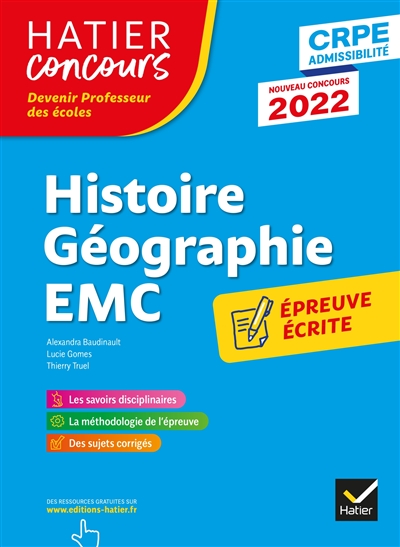 Histoire géographie EMC, enseignement moral et civique : épreuve écrite d'application : CRPE admissibilité, nouveau concours 2022