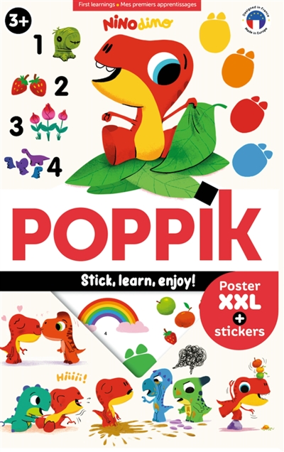 poppik j'apprends avec nino dino : 1 poster + 60 stickers repositionnables