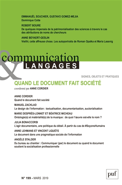 Communication & langages, n° 199. Quand le document fait société