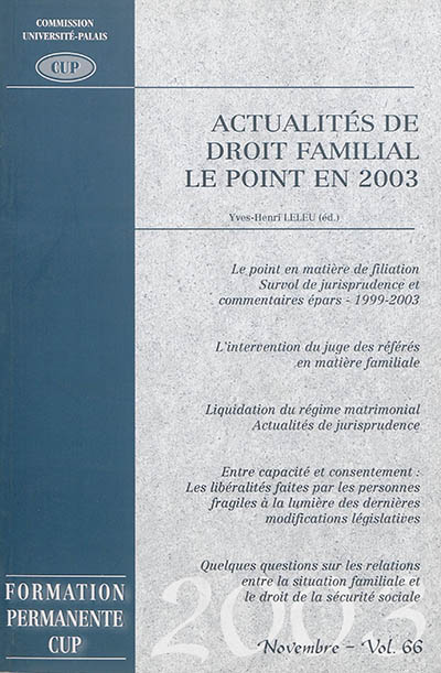 Actualités de droit familial : le point en 2003