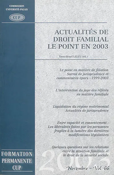 Actualités de droit familial : le point en 2003