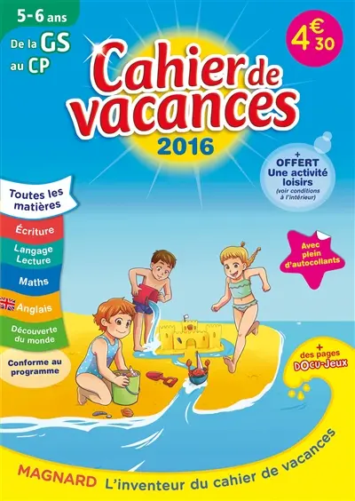 Cahier de vacances de la GS au CP, 5-6 ans
