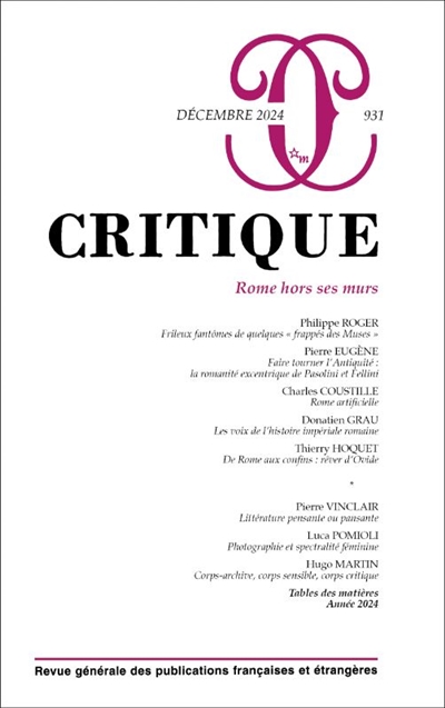 Critique, n° 931. Rome hors ses murs