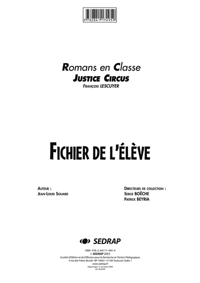Justice Circus, François Lescuyer, cycle 3 : fichier de l'élève