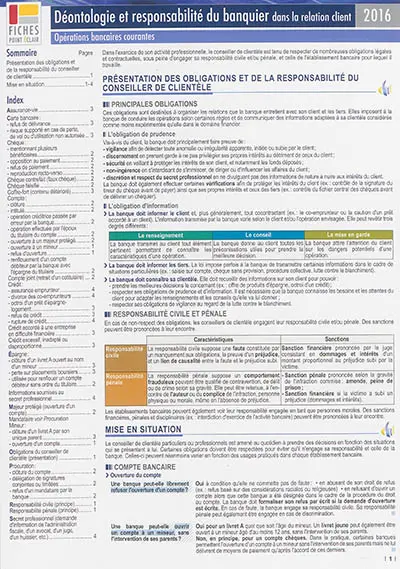 Déontologie et responsabilité du banquier dans la relation client : opérations bancaires courantes