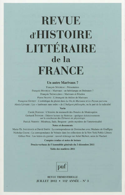 Revue d'histoire littéraire...