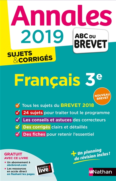 Français 3e : annales 2019, sujets & corrigés : nouveau brevet
